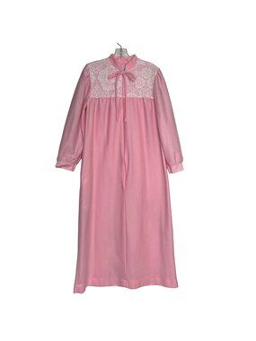 Vintage Vandemere Long Sleeve Nightgown Womens Small Pink Front Zip